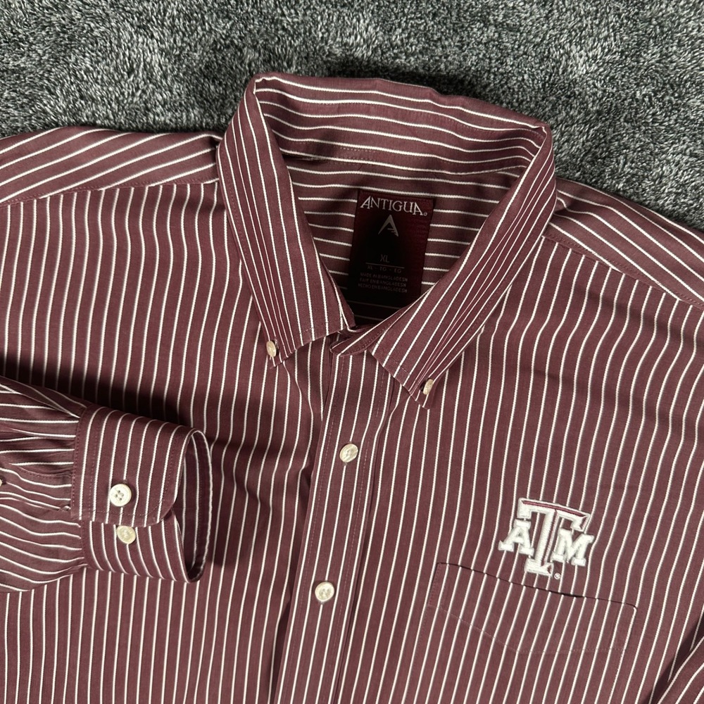 Texas A&M Antigua Shirt Mens XL Maroon Pinstripe NCAA Football Button Down